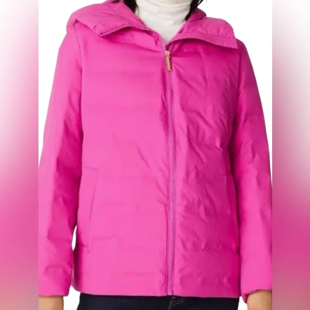 Kate Spade NWT Light Weight Down Jacket Coat Magenta Lipstick Pink Hooded